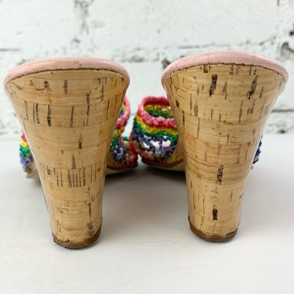 Jack Rogers Vintage Heels Raffia Rainbow Cork Wedge 70s 6.5 - Picture 6 of 12